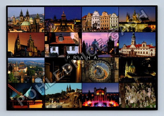 Pohlednice Praha koláž motivů historické budovy 1998 (M39881)