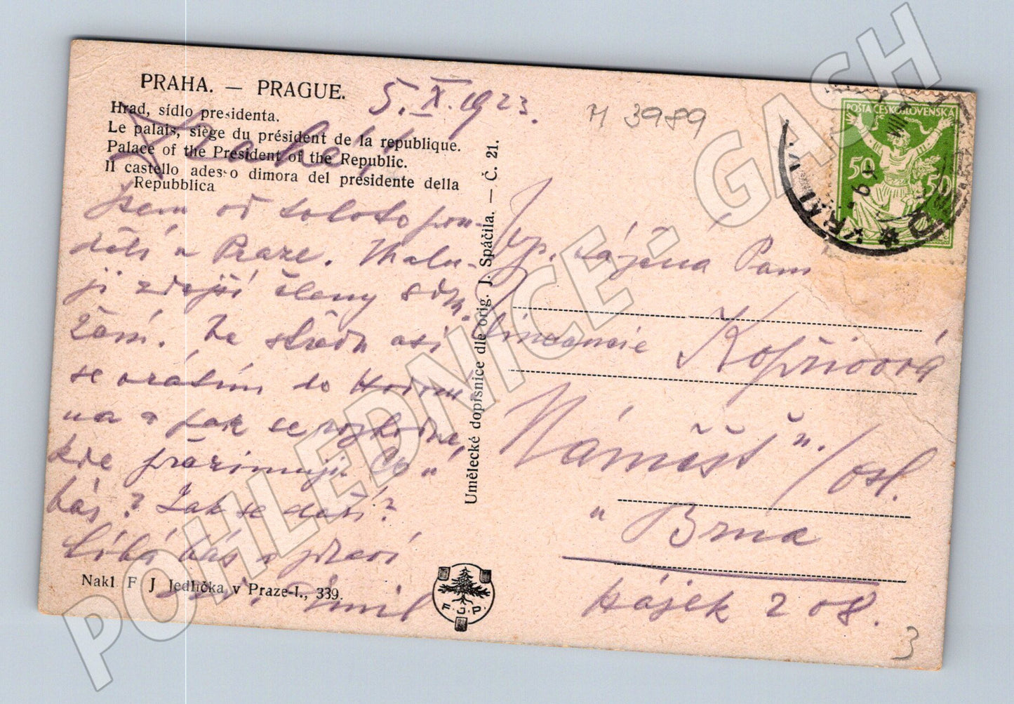 Pohlednice Praha Pražský hrad malovaný ČSR (M3989)