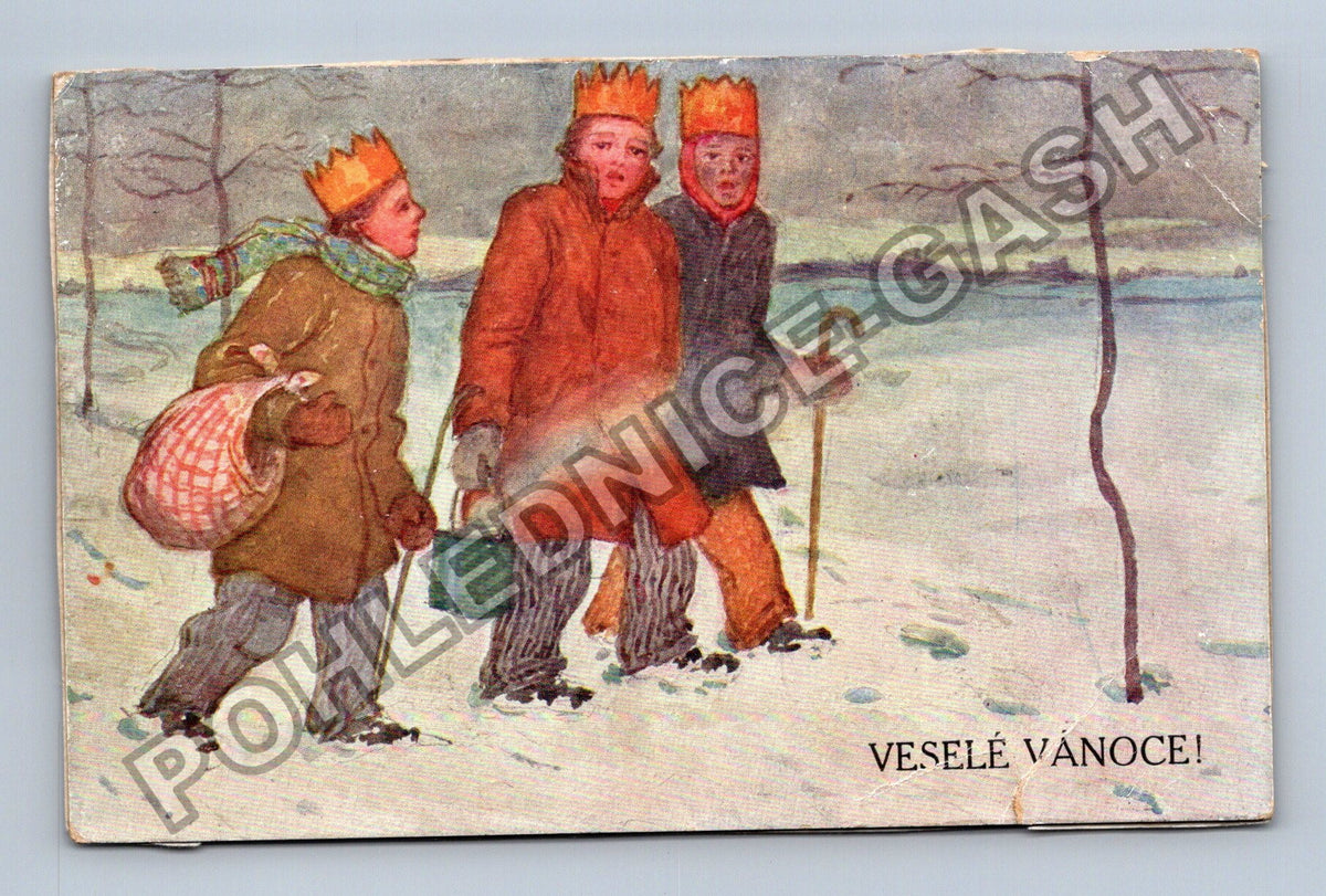 Pohlednice Tři králové v zimní krajině Veselé Vánoce (M39908)