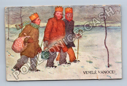 Pohlednice Tři králové v zimní krajině Veselé Vánoce (M39908)