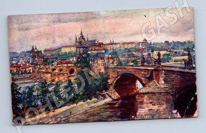 Pohlednice Praha Karlův most a Hradčany malovaná 1926 (M3992)