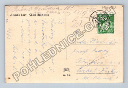 Pohlednice Jizerské hory Chata Bramberk rozhledna 1960 (M40053)