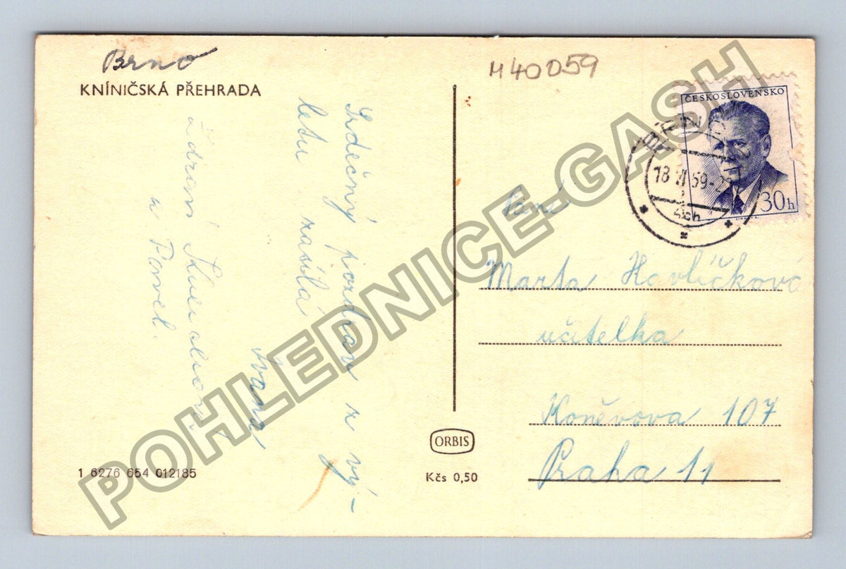 Pohlednice Brno Kníničská přehrada plachetnice 1959 (M40059)