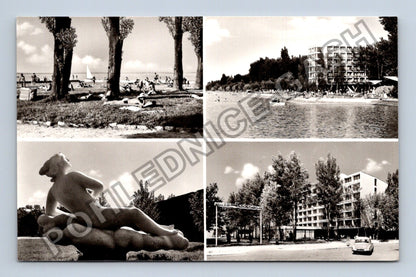Pohlednice Maďarsko Siófok hotel pláž socha 1964 (M40097)