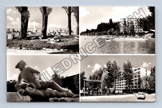 Pohlednice Maďarsko Siófok hotel pláž socha 1964 (M40097)