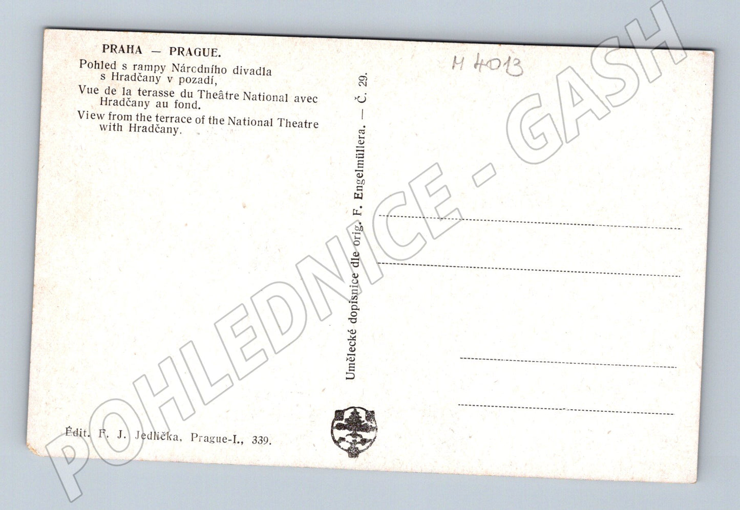 Pohlednice Praha ND pohled na Hradčany Engelmüller Jedlička (M4013)