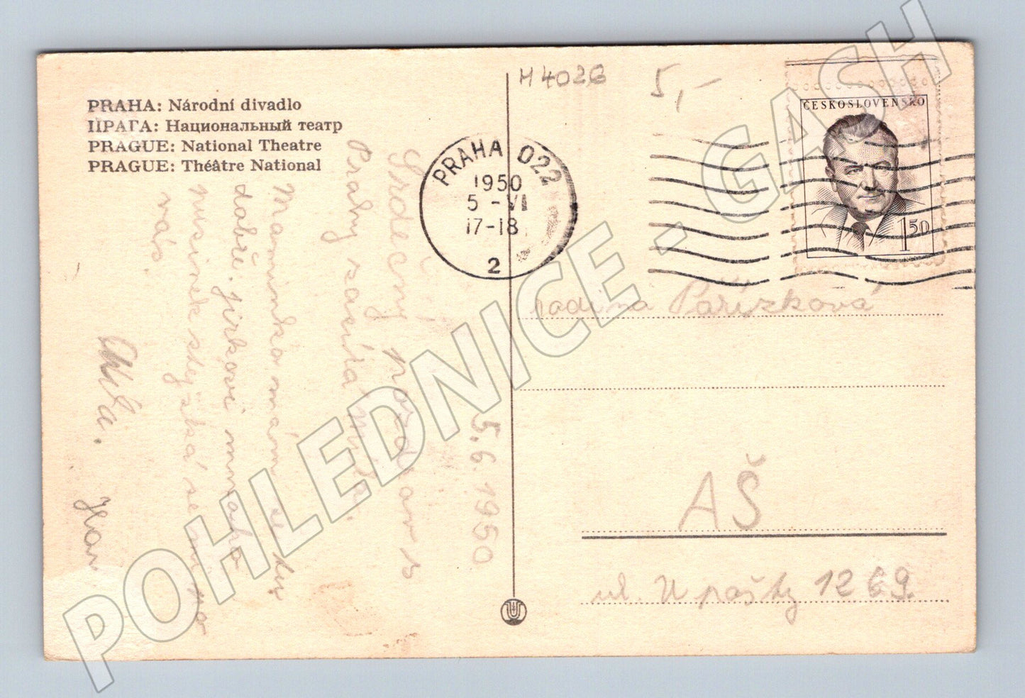 Pohlednice Praha Národní divadlo historický motiv 1950 (M4026)