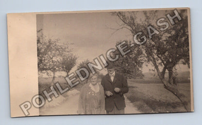 Stará fotografie Pár v krajině stromy cesta (M40407)