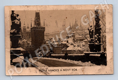 Pohlednice Praha Karlův most zimní motiv 1944 (M4045)