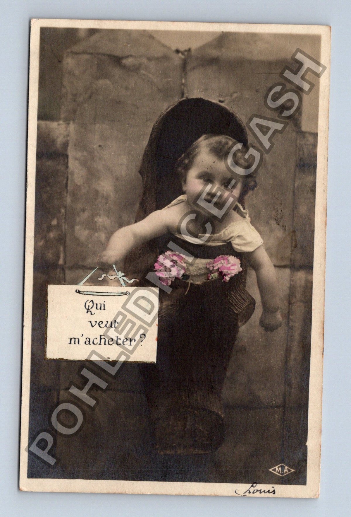 Pohlednice Belgie dítě s cedulí Qui veut macheter 1908 (M40574)