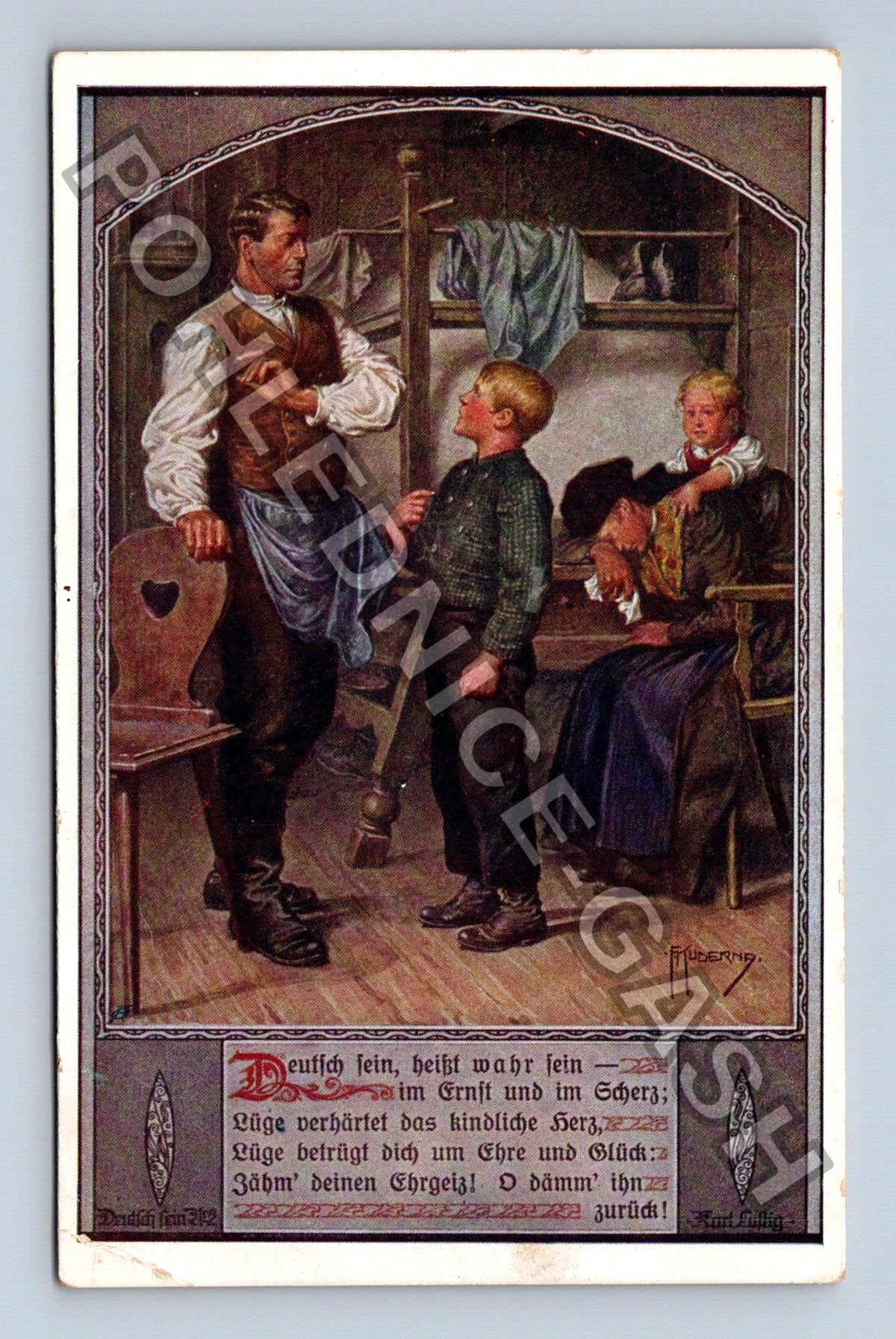 Pohlednice Německo venkovský život rodina v interiéru (M40696)