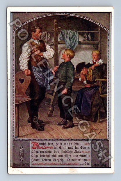 Pohlednice Německo venkovský život rodina v interiéru (M40696)