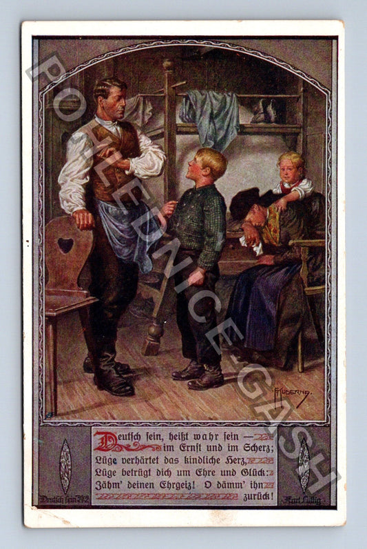 Pohlednice Německo venkovský život rodina v interiéru (M40696)