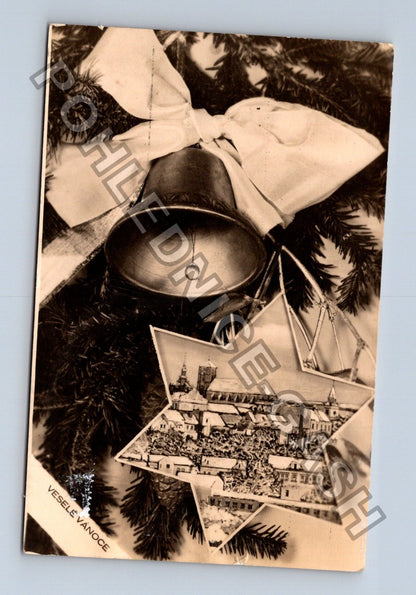 Pohlednice Vánoční motiv zvon a město 1940 (M40717)