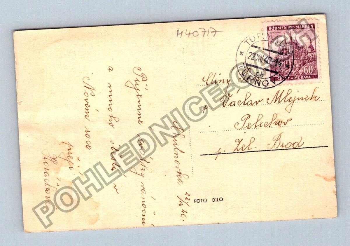 Pohlednice Vánoční motiv zvon a město 1940 (M40717)