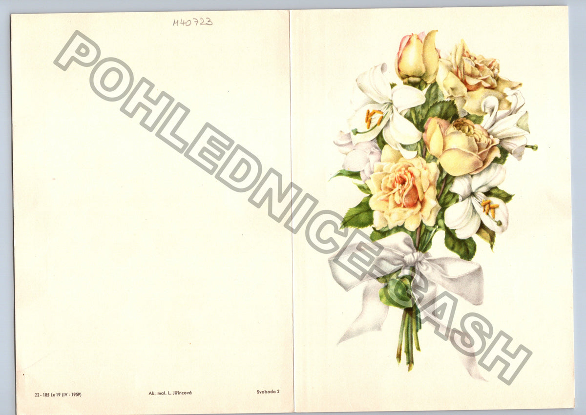 Pohlednice Kytice růží a lilií se stuhou Svoboda 2 (M40723)