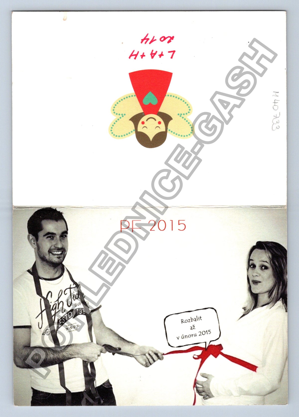 Pohlednice PF 2015 s fotografií páru a andílkem (M40733)