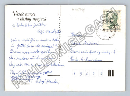 Pohlednice Vánoční motiv s košíkem ovoce a ozdobami (M40741)
