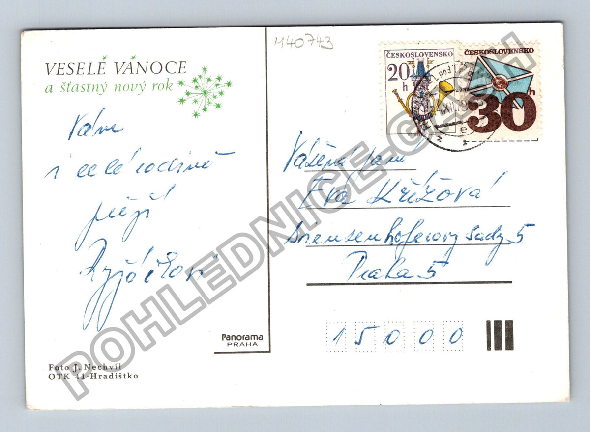 Pohlednice Vánoční jablka jehličí pytel (M40743)