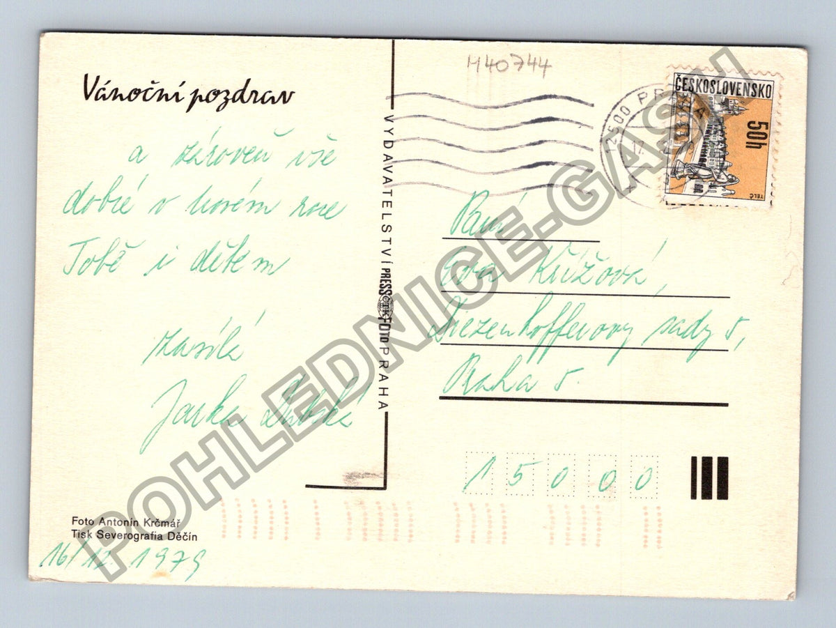 Pohlednice Vánoční pozdrav zátiší s ovocem a nádobami 1979 (M40744)