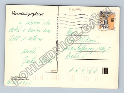Pohlednice Vánoční pozdrav zátiší s ovocem a nádobami 1979 (M40744)