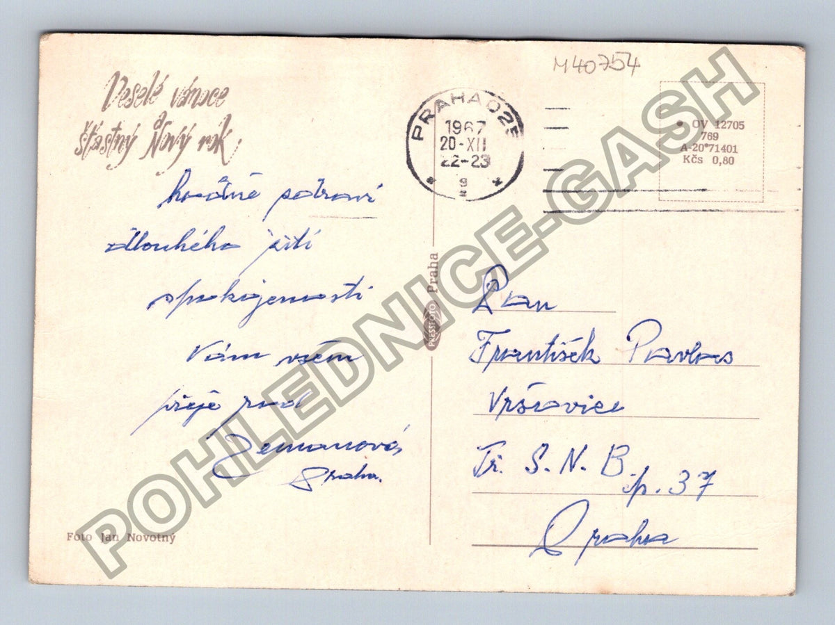 Pohlednice Novoroční motiv hodiny sklenice svíčka 1967 (M40754)
