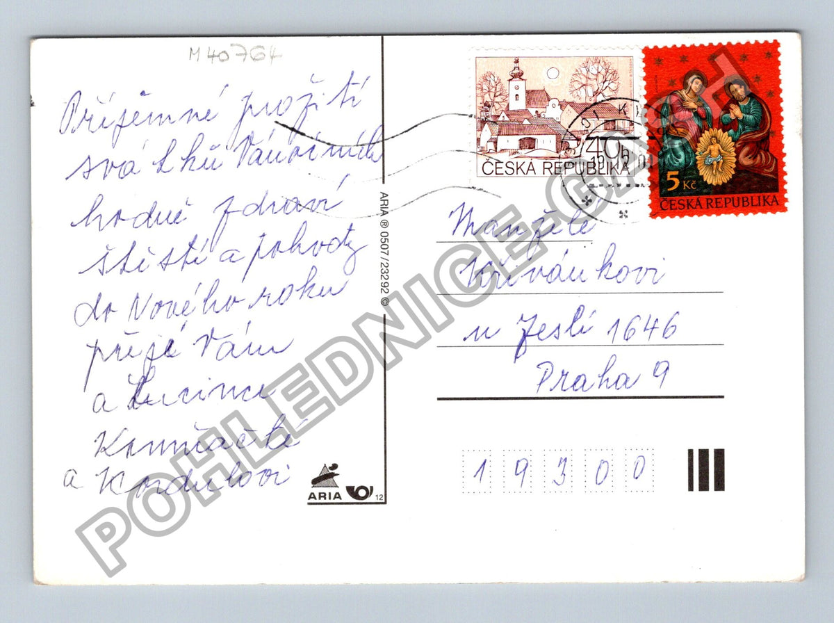 Pohlednice Vánoční přání svíčky jmelí zvoneček (M40764)