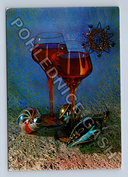 Pohlednice Vánoční motiv sklenice ozdoby 1976 (M40770)