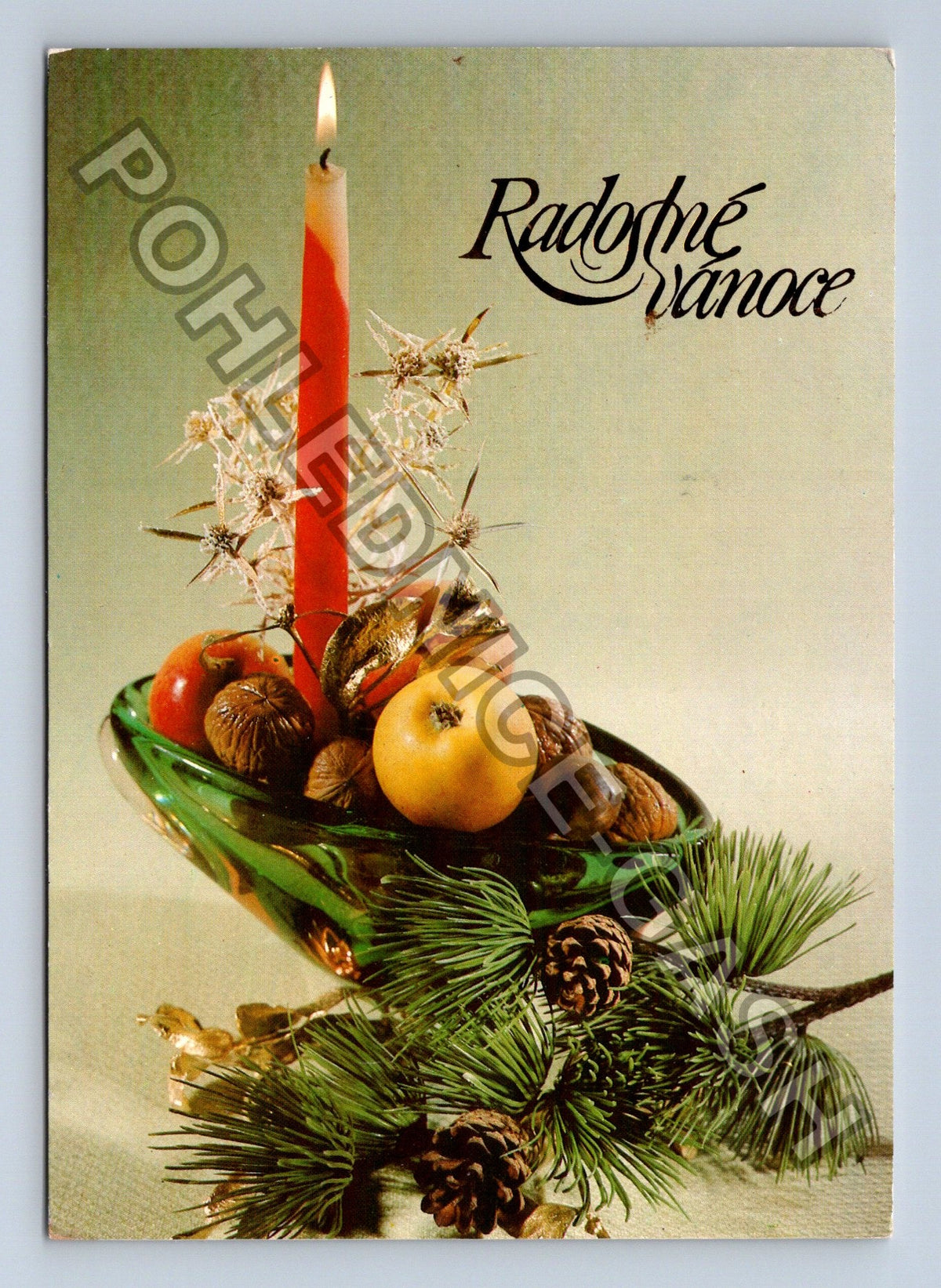 Pohlednice Radostné Vánoce svícen jablko šišky (M40771)
