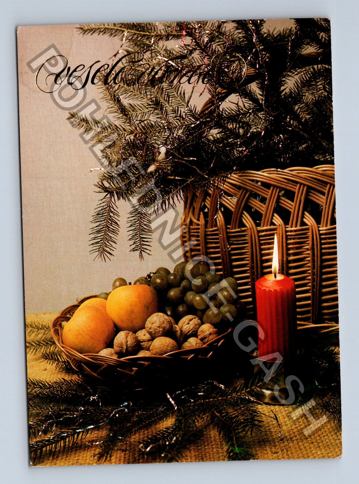 Pohlednice Vánoční motiv svíčka a ovoce 1983 (M40784)