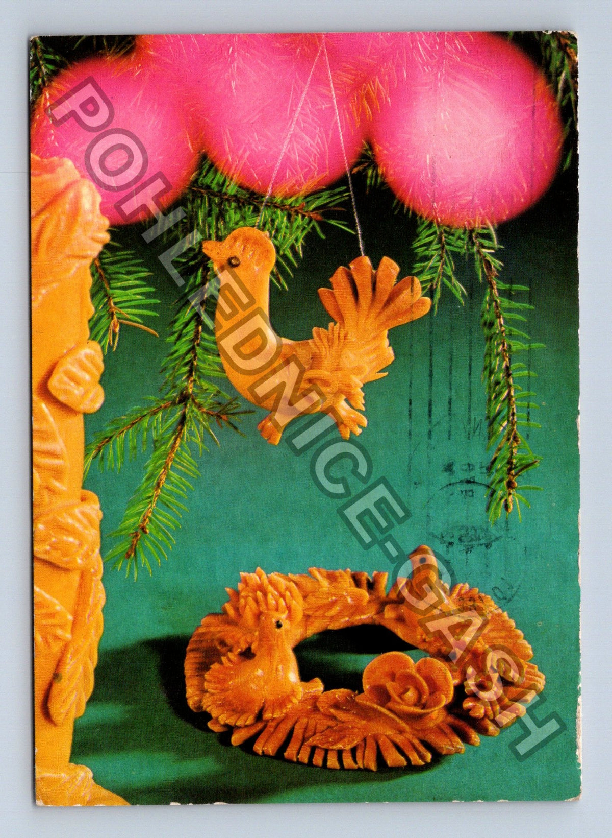 Pohlednice Radostné Vánoce ozdoby ptáček 1976 (M40785)