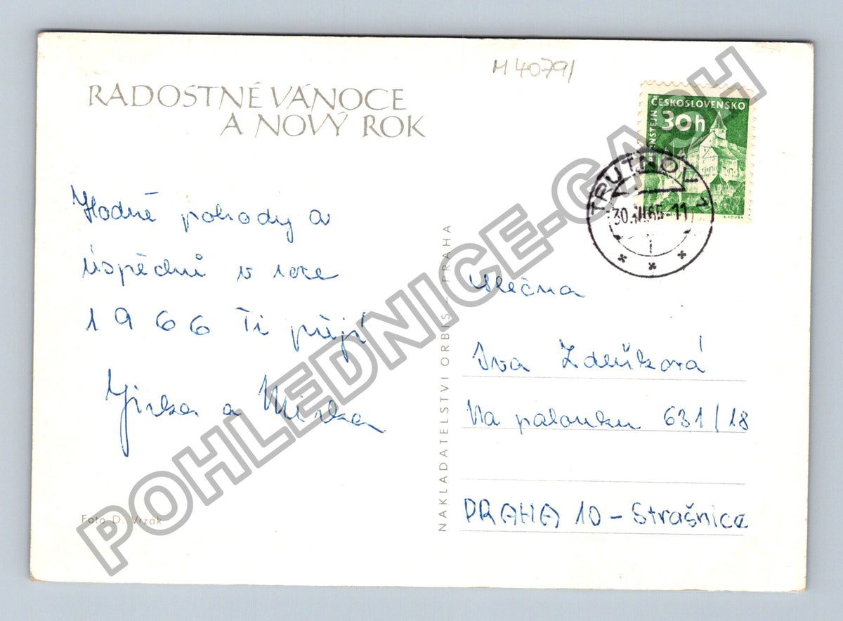 Pohlednice Vánoční svíčka na jehličí 1966 (M40791)