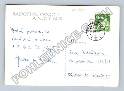 Pohlednice Vánoční svíčka na jehličí 1966 (M40791)