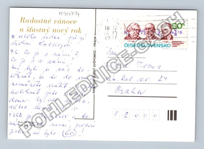 Pohlednice Vánoční motiv svíčka ozdoby 1987 (M40794)