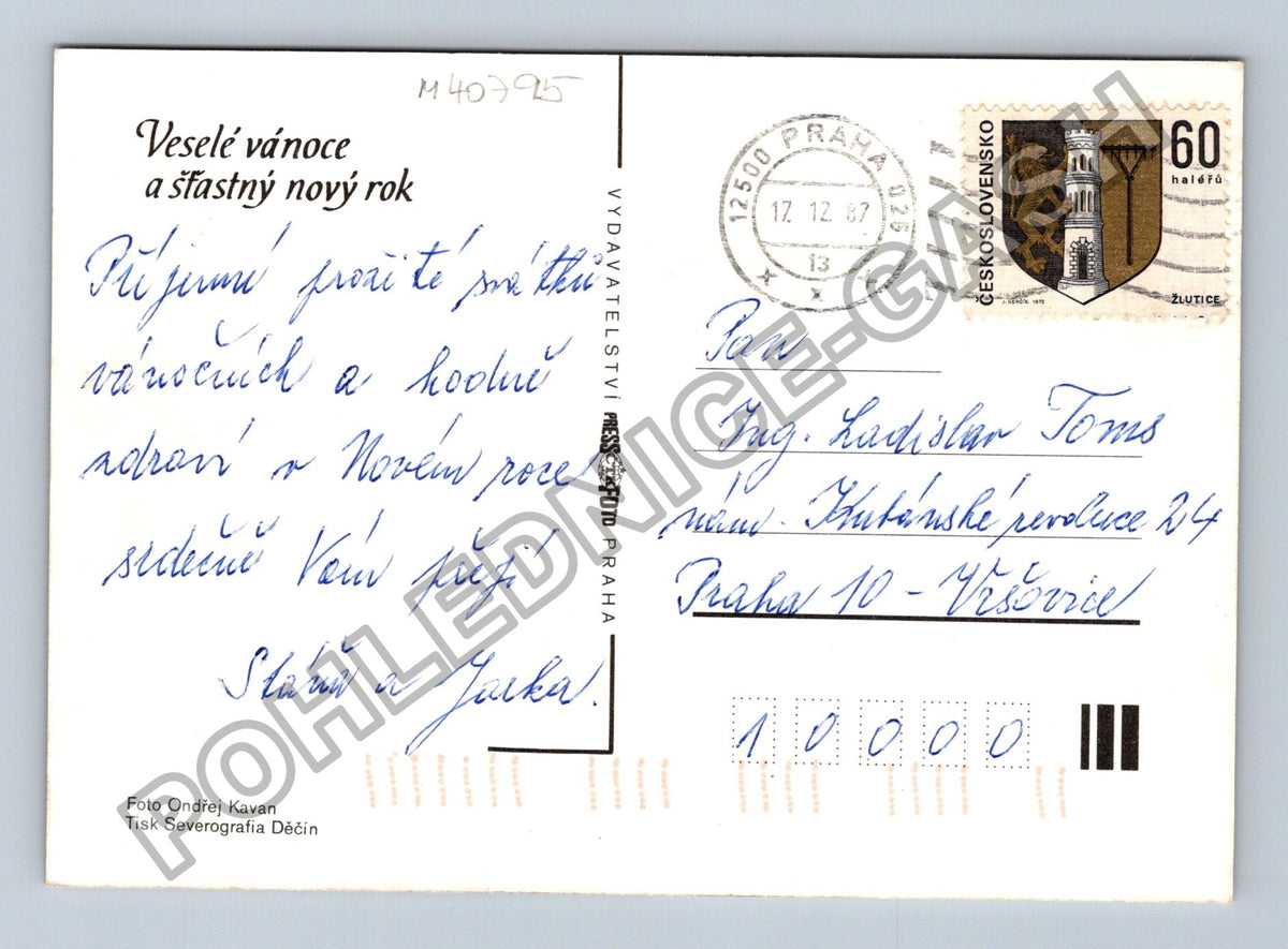 Pohlednice Vánoční motiv cínový korbel ořechy ovoce 1987 (M40795)
