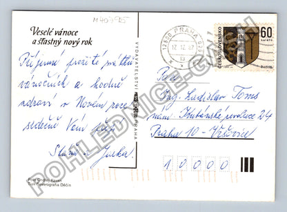 Pohlednice Vánoční motiv cínový korbel ořechy ovoce 1987 (M40795)