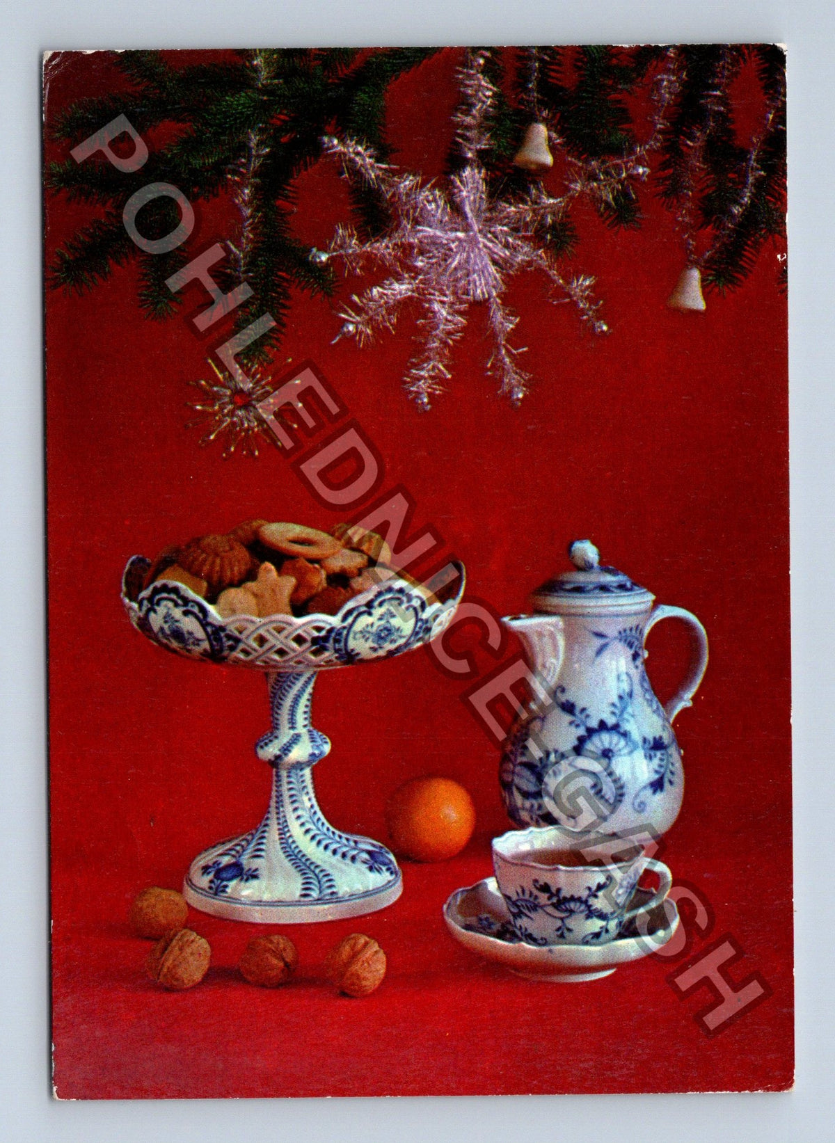 Pohlednice Vánoční zátiší porcelán cukroví stromeček (M40800)