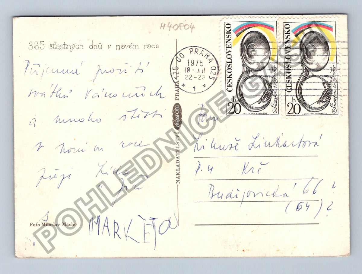 Pohlednice Vánoční svícen jmelí jehličí šiška 1975 (M40804)