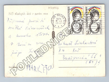 Pohlednice Vánoční svícen jmelí jehličí šiška 1975 (M40804)