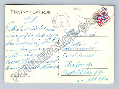 Pohlednice Novoroční zátiší s hodinami a svícnem 1974 (M40812)