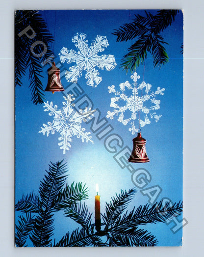 Pohlednice Vánoční motiv sněhové vločky svíčka (M40827)