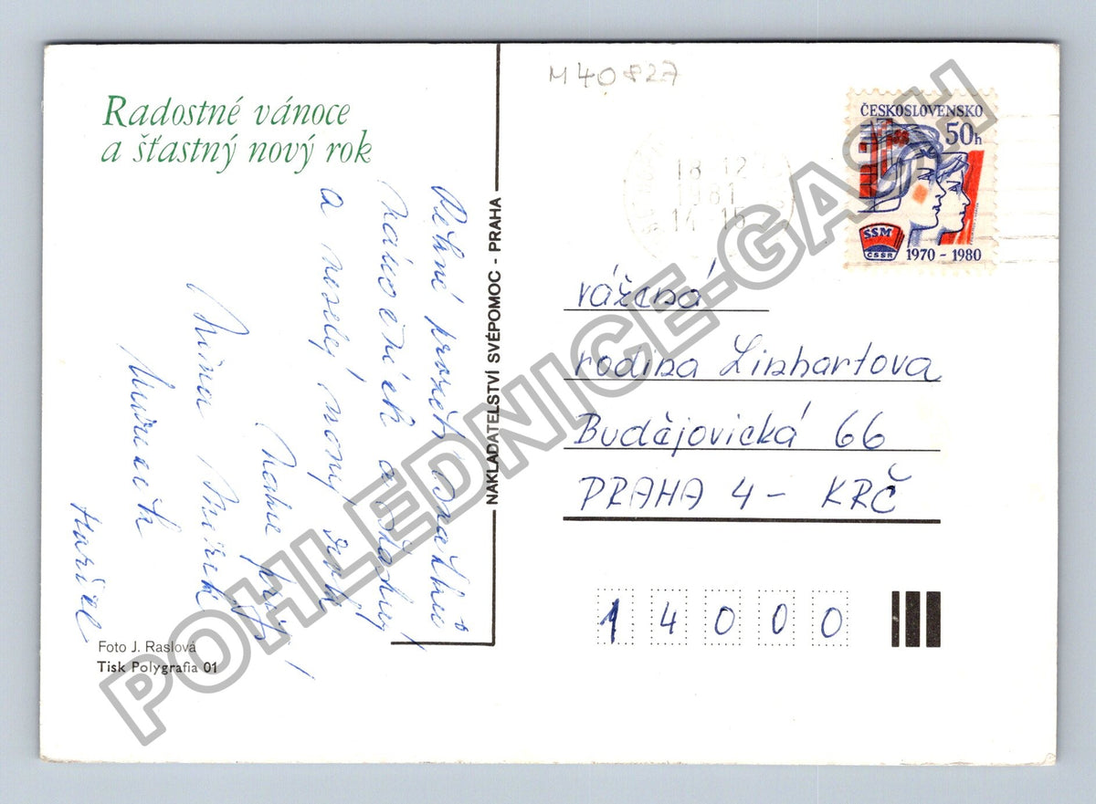 Pohlednice Vánoční motiv sněhové vločky svíčka (M40827)