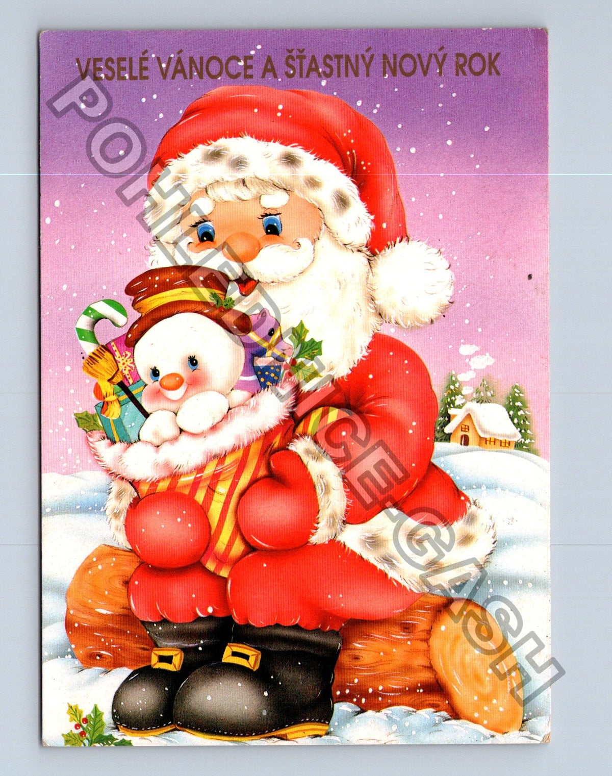 Pohlednice Vánoce a šťastný Nový rok Santa sněhulák (M40830)