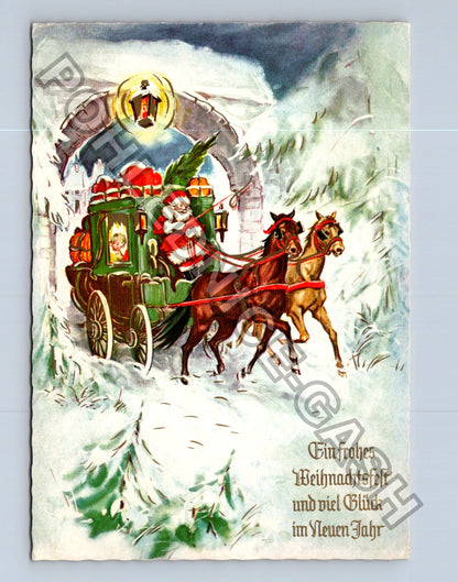 Pohlednice Německo Vánoce Santa Claus saně koně (M40832)