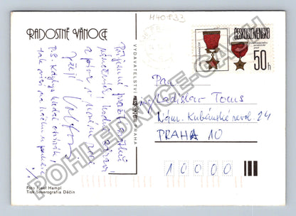 Pohlednice Radostné Vánoce interiér s vánočním stromkem (M40833)