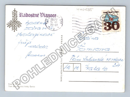 Pohlednice Zasněžený les Radostné Vánoce 1977 (M40835)