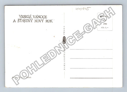 Pohlednice Veselé Vánoce kočka lampa hodiny (M40845)