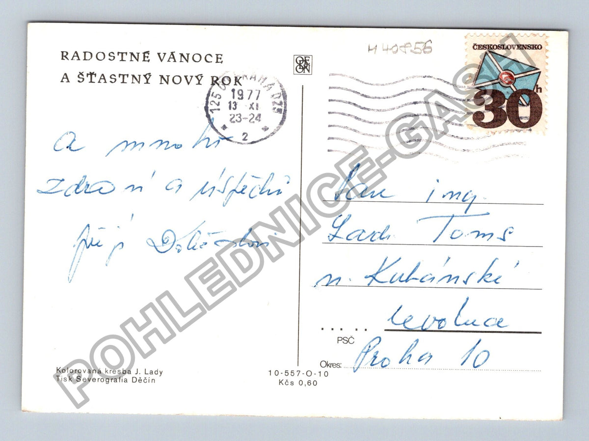 Pohlednice Jos Lada zimní motiv děti sáně 1977 (M40856)