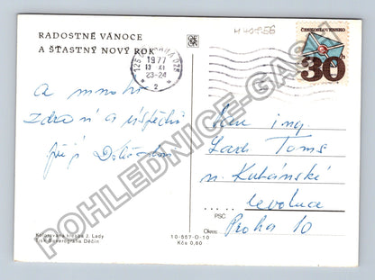 Pohlednice Jos Lada zimní motiv děti sáně 1977 (M40856)