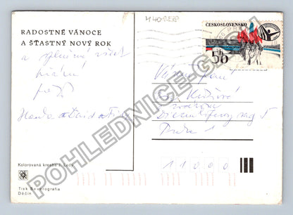 Pohlednice Vánoční motiv Josef Lada zima vesnice (M40858)